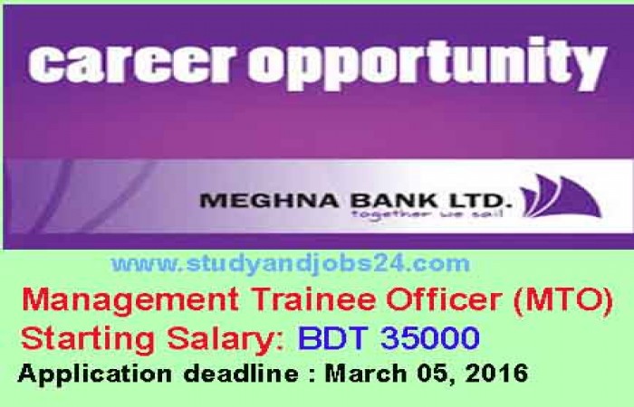 Career as Management trainee officer (MTO) at Meghna Bank Limited